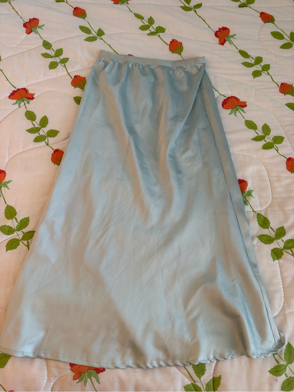 Satin A-Line Midi Skirt in Light Blue